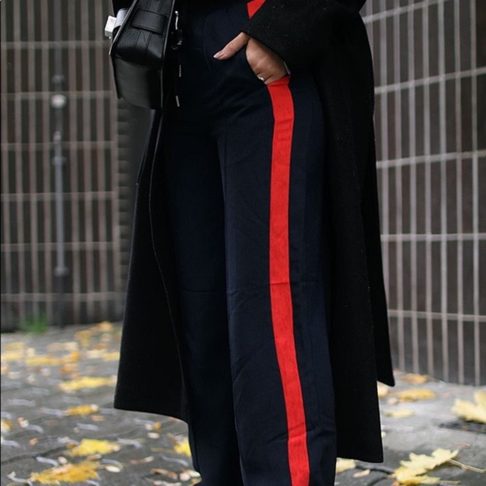 H&M Navy and Orange Stripe straight leg Pants